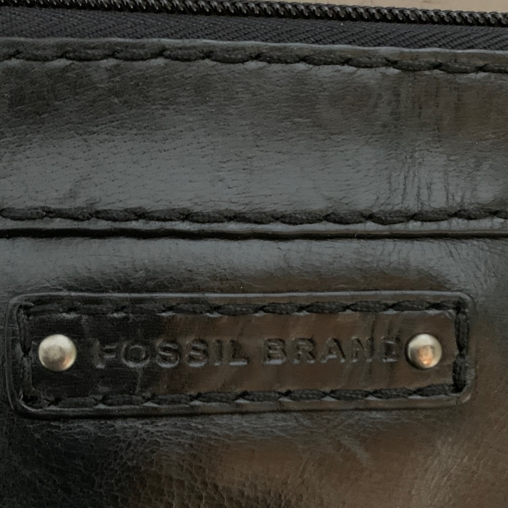 Fossil Black Leather clutch with Embossed Brand Plate